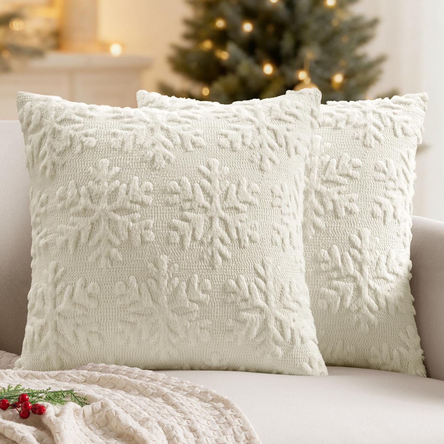 white winter pillows