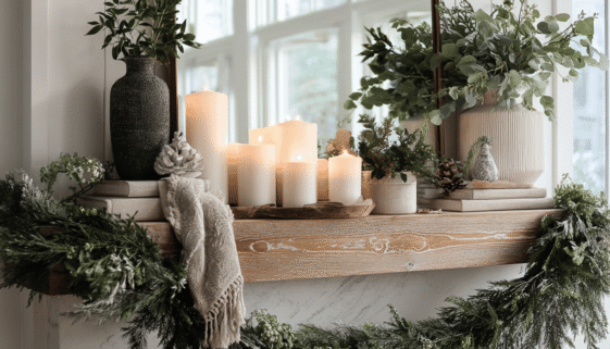 Christmas mantel decorating
