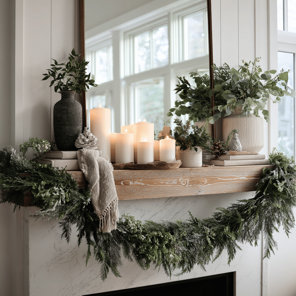 Christmas mantel decorating
