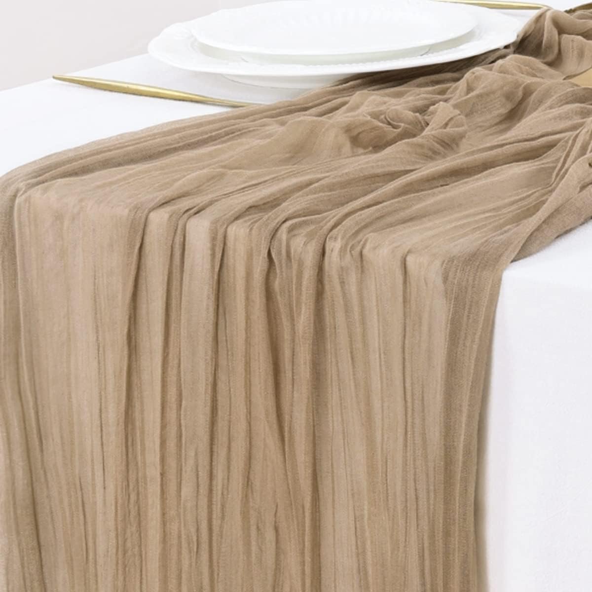 nude brown cheesecloth table runner